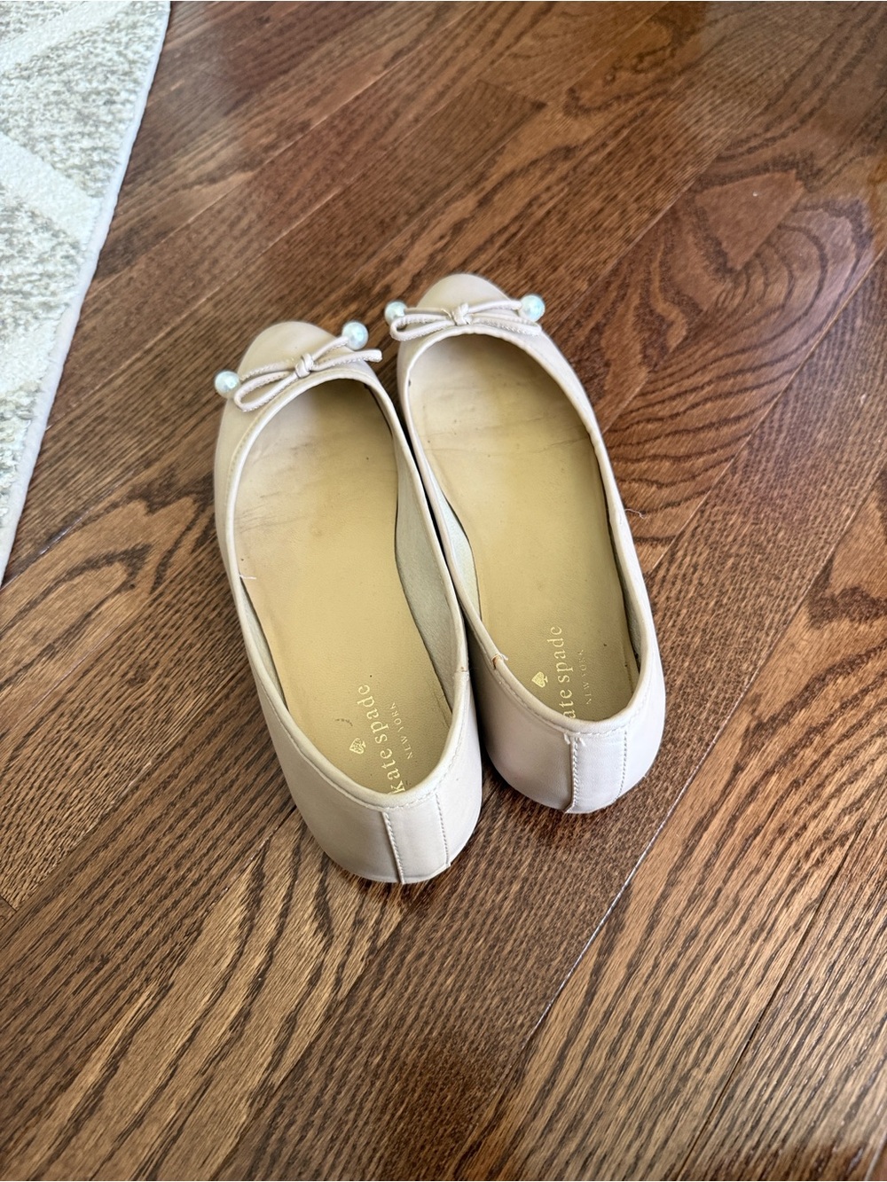 kate spade beige Leather Ballet Flats with Bow & Pearl Detail - Picture 2 of 3
